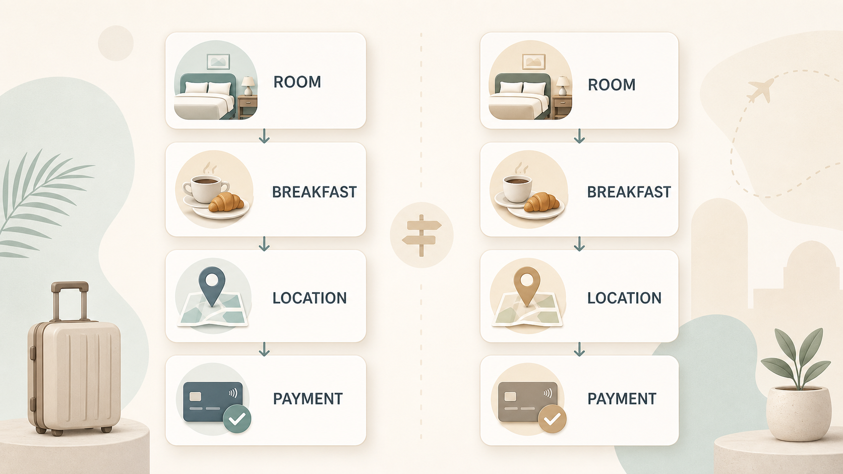 Redaktionelle Illustration zu Motel One vs B&B HOTELS: Zimmer, Frühstück, Lage und Buchungsregeln im Vergleich